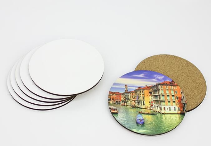 China Sublimation Blanks MDF Drink Coasters Wholesle with Cork Back- 4" Round Shape
