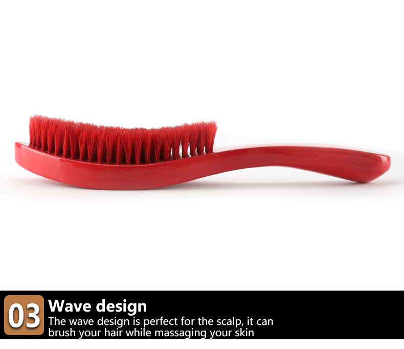 100% Pure Red Natural Boar Bristle Brush With PU Glossy Handle