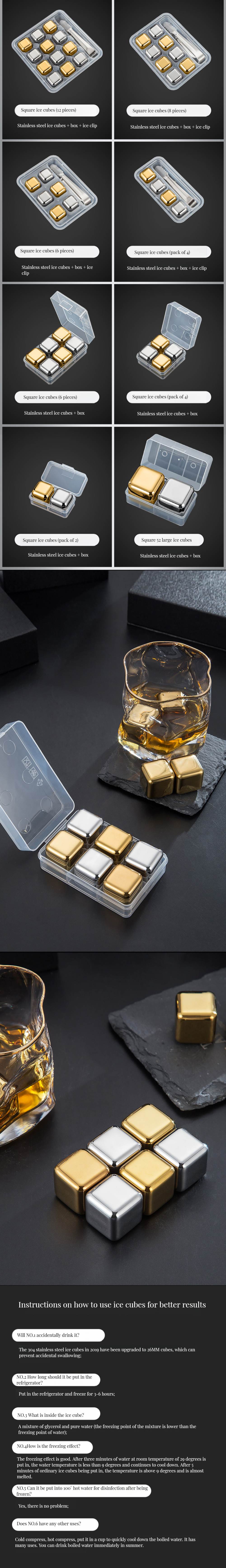 Stainless Steel Whisky Rocks for Eco-Friendly Cooling of Wine and Cola Bar Accessories