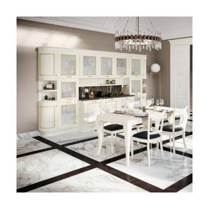 Quality European Style Lighting Kitchen Cabinet with Glass Door and Melamine Board Backsplash wholesale