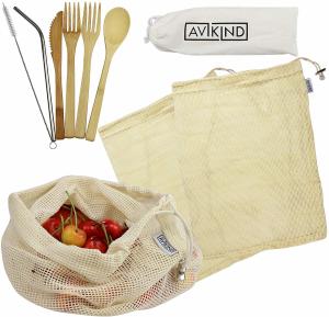 Quality Wooden Bamboo Label logo Reusable Cotton Mesh Drawstring Bags wholesale