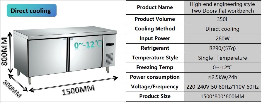Anti Corrosion 2 Door Chiller Freezer Stable Operation Energy Saving