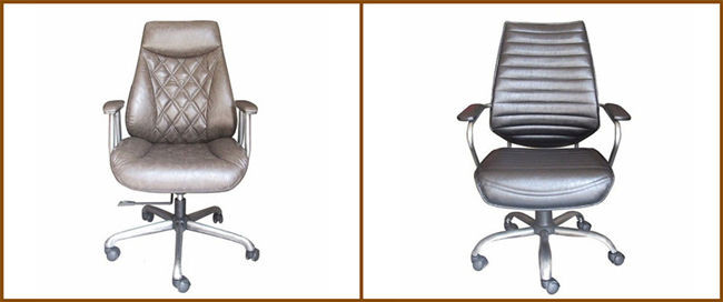 High Back Retro Antique Leather Armchairs Office Swivel Chair With Wheels And Arms