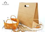 Brown Kraft Block Bottom Paper Bags Punched Handle Custom Printable