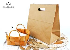 Quality Brown Kraft Block Bottom Paper Bags Punched Handle Custom Printable wholesale