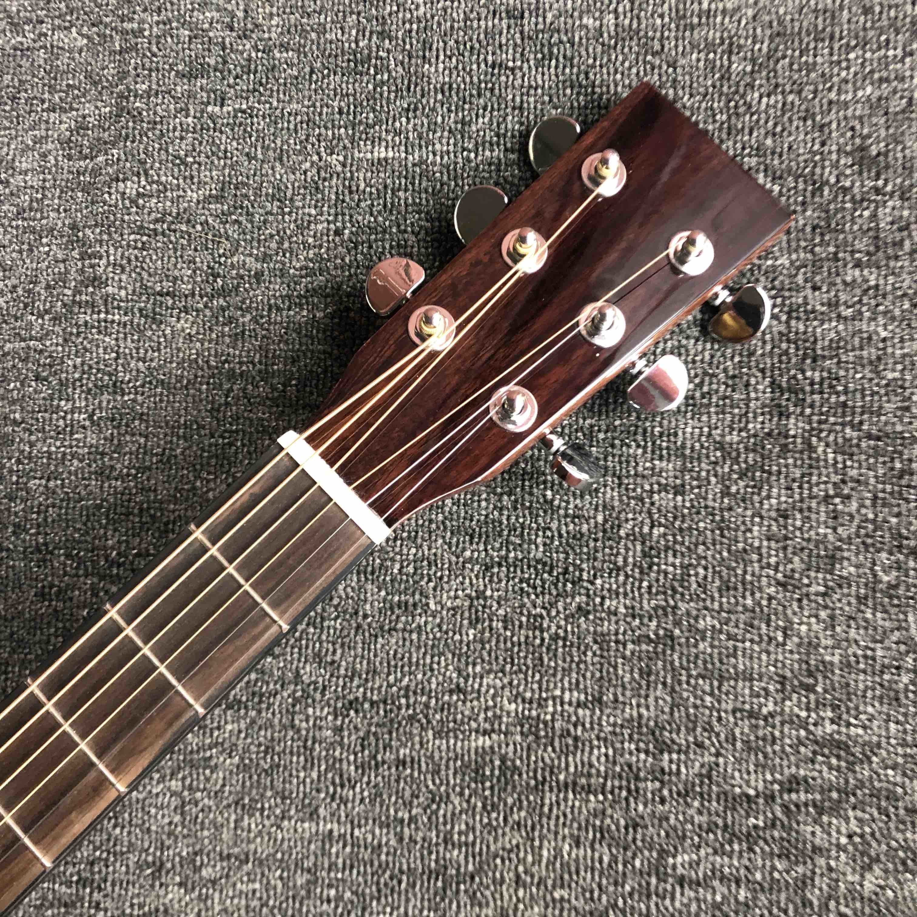 Custom AAAA All Solid Spruce Wood OM Style Body Ebony Fingerboard Fishbone Binding Acoustic Guitar