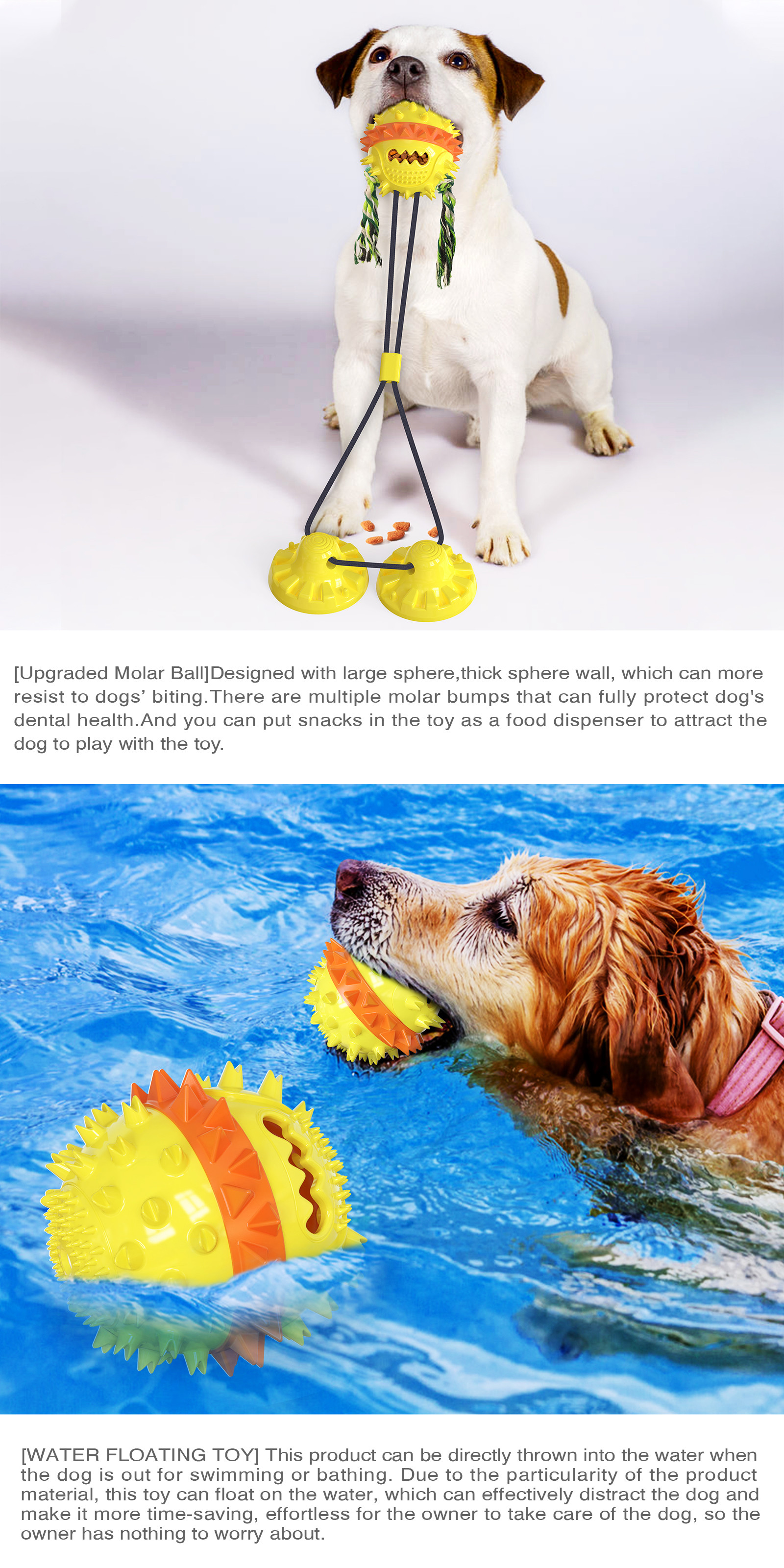Multicolor Bouncing Interactive Pet Toys 2 Super Powerful Suction Cup Tug Dog Toy