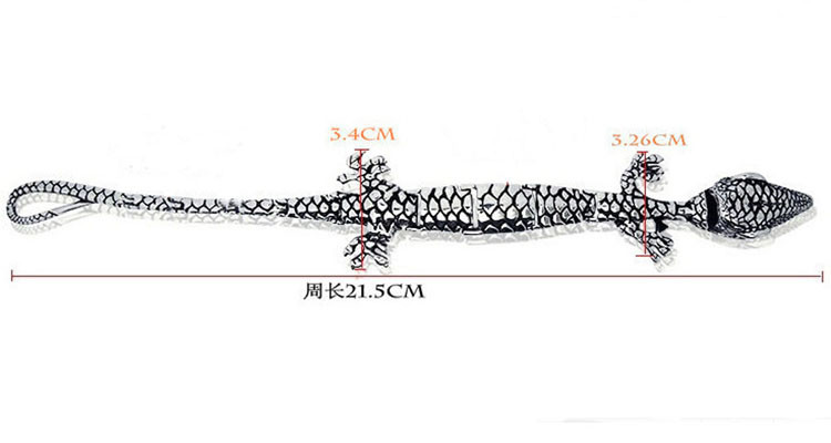 Men's Titanium Stainless Steel Bracelet Lizard Animal Style 8.5 Inches (JCE273)