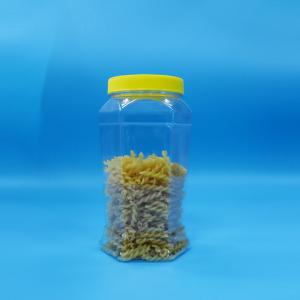 Quality Hexagonal Shaped Food Grade Cookie Candy Food Clear PET Jar Yellow Flat Cap wholesale