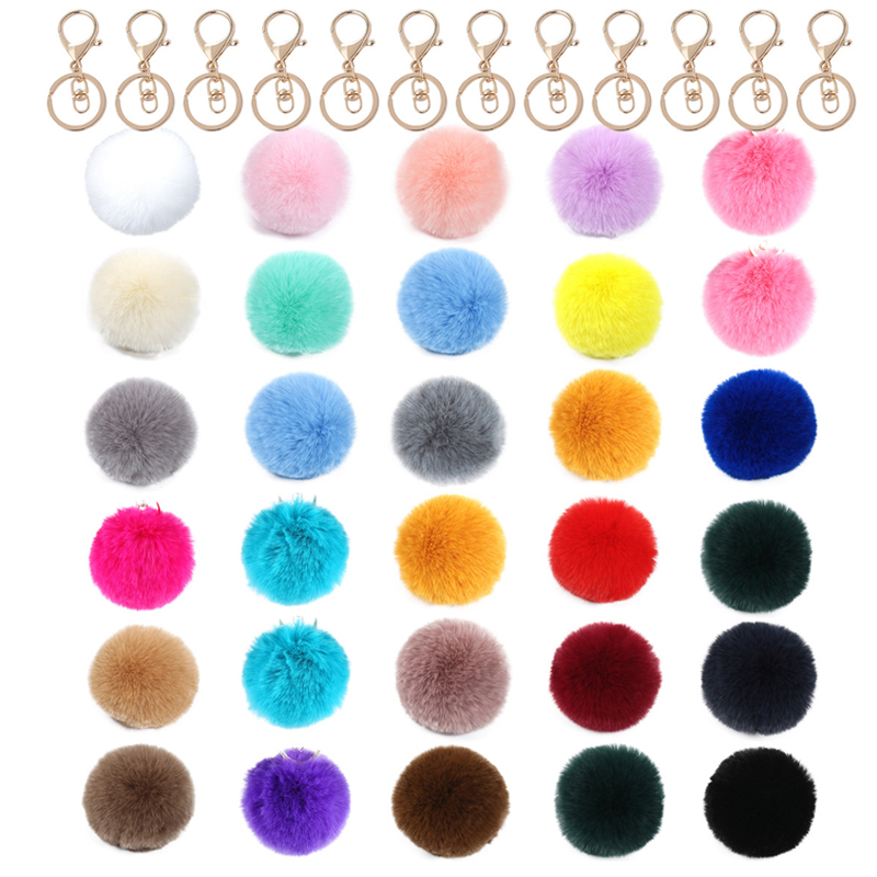 Handbag Pom Pom Fluffy Keyring , Faux Fur 120mm Unique Keychains For Women