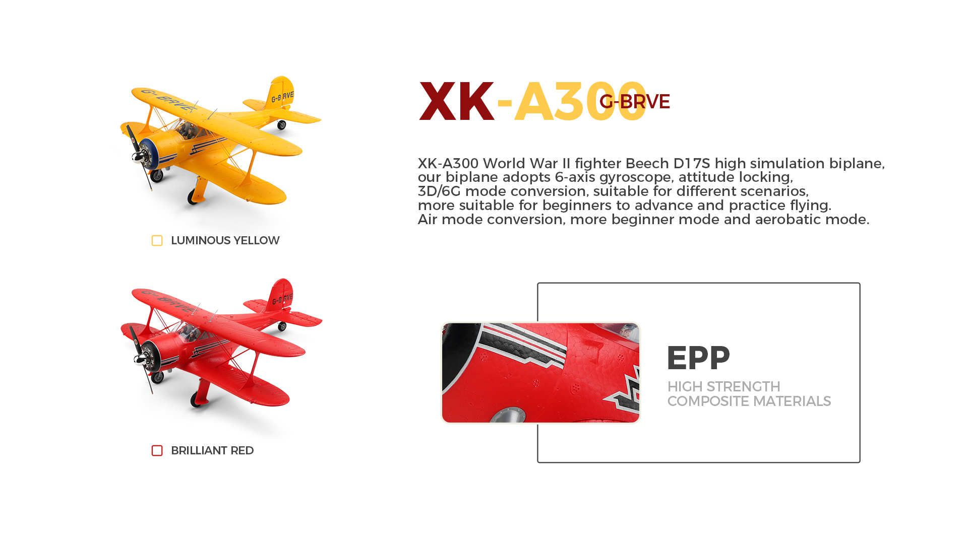 State of Assembly Ready-to-Go A300 Beech D17s 3d 6g 2.4g 4ch RC Airplane with Gyro Biplane and Brushless Motor Foam Electric