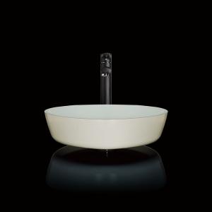 Quality 110mm Height Glass Basin Bowl 420mm Length Textured Round White Vessel Sink wholesale