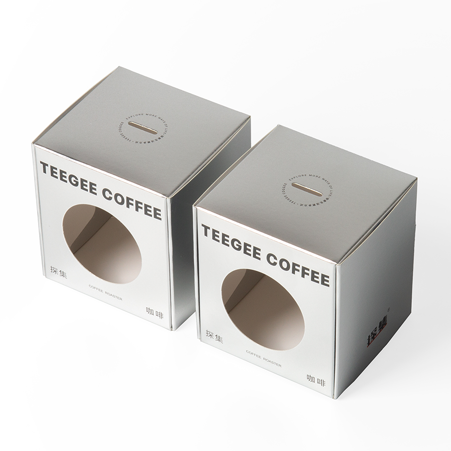 Square Paperboard Auto Lock Coffee Packaging Box With Cycle Window Custom Thickness