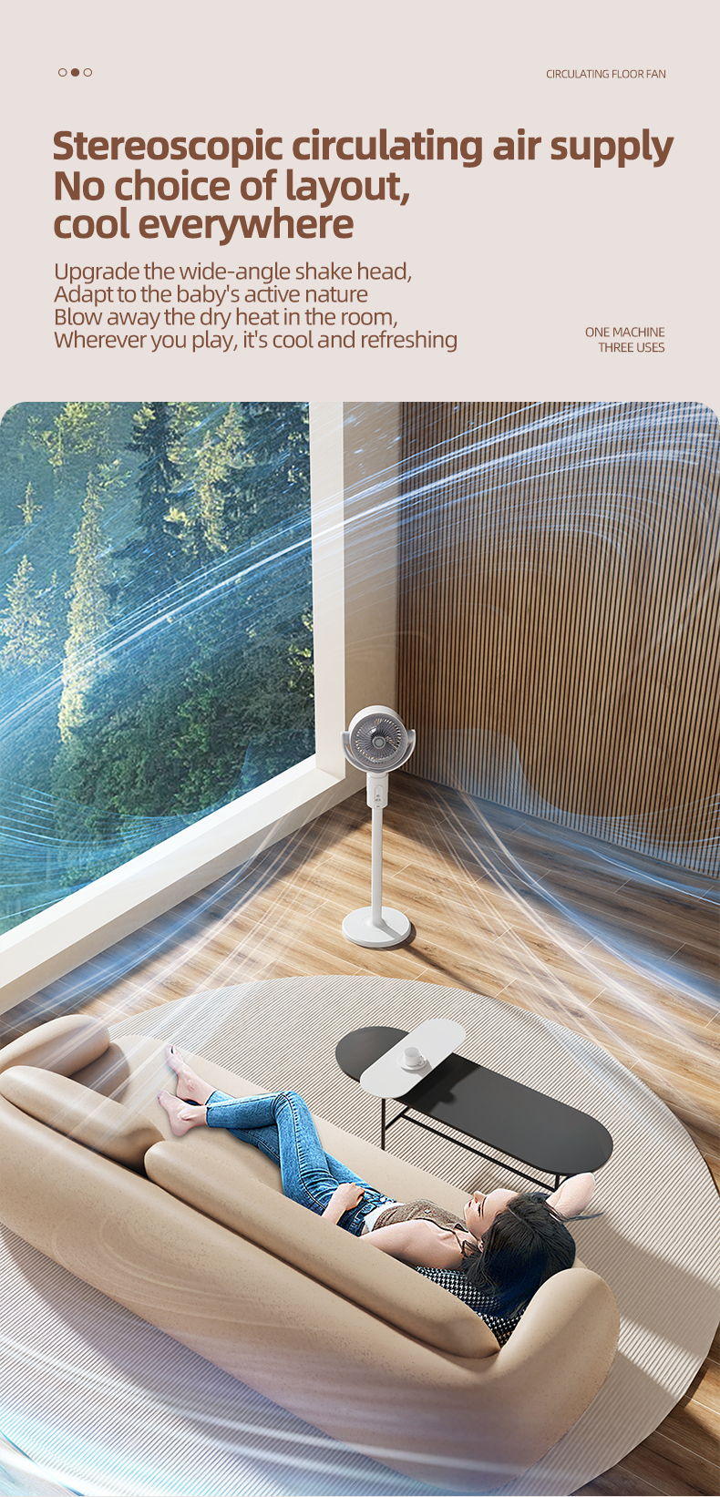 FLOOR Installation 4000mA USB Rechargeable Floor Standing Fan with Adjustable Height