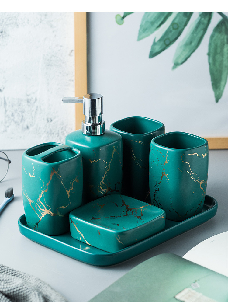 Custom Luxury Ceramics Bathroom Accessories , Marble Bathroom Sets For Home Hotel Gift