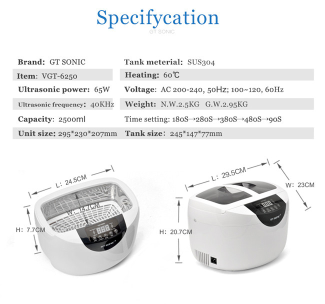SUS304 2.5L 40kHz Ultrasonic Jewelry Cleaner With Digital Timer