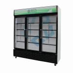 Commercial three-door upright glass beverage display freezer