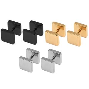 Quality New arrival stainless steel doubled square dumbbell shaped ear studs wholesale