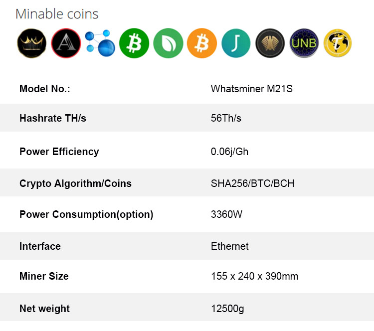 Whatsminer M21S BTC ASIC Miners