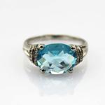 925 Silver Oval Cubic Zircon Blue Topaz Women Ring(F91)