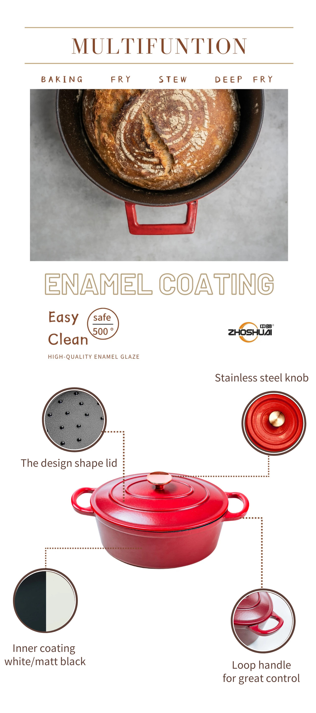Customized Cast Iron Casserole Enamel Coating Oval Casserole With Lid