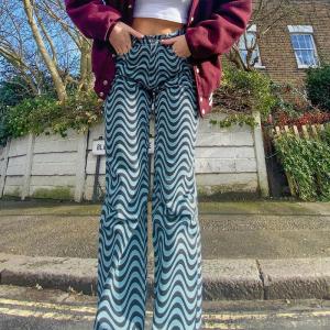Quality Summer Wave Pattern Ladies Casual Pants High Waisted Casual Trousers wholesale