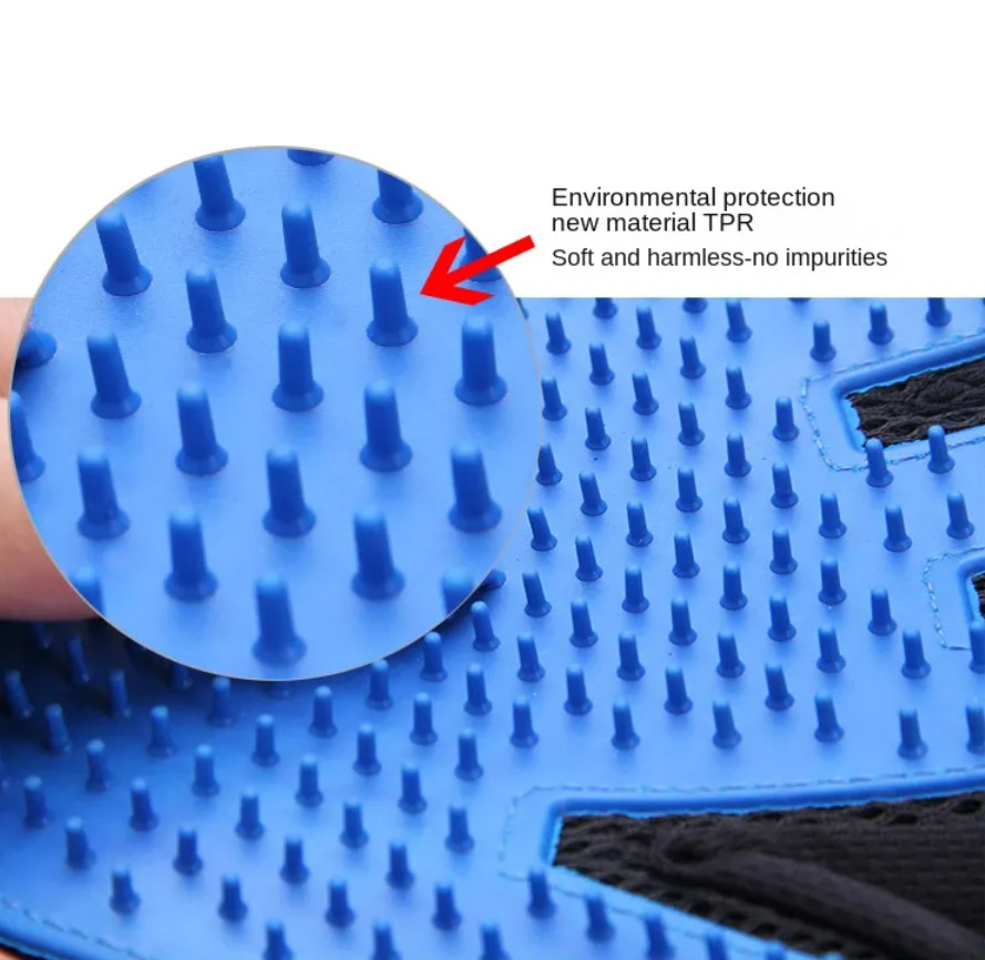 Blue TPR Silicone Pet Grooming Brush Gloves 18*24CM