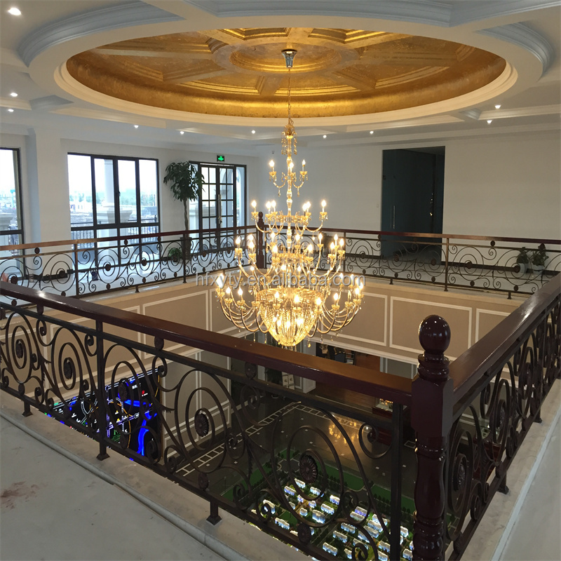 Electrostatic Spraying Iron Black Metal Railing Interior Stair Balustrade Interior