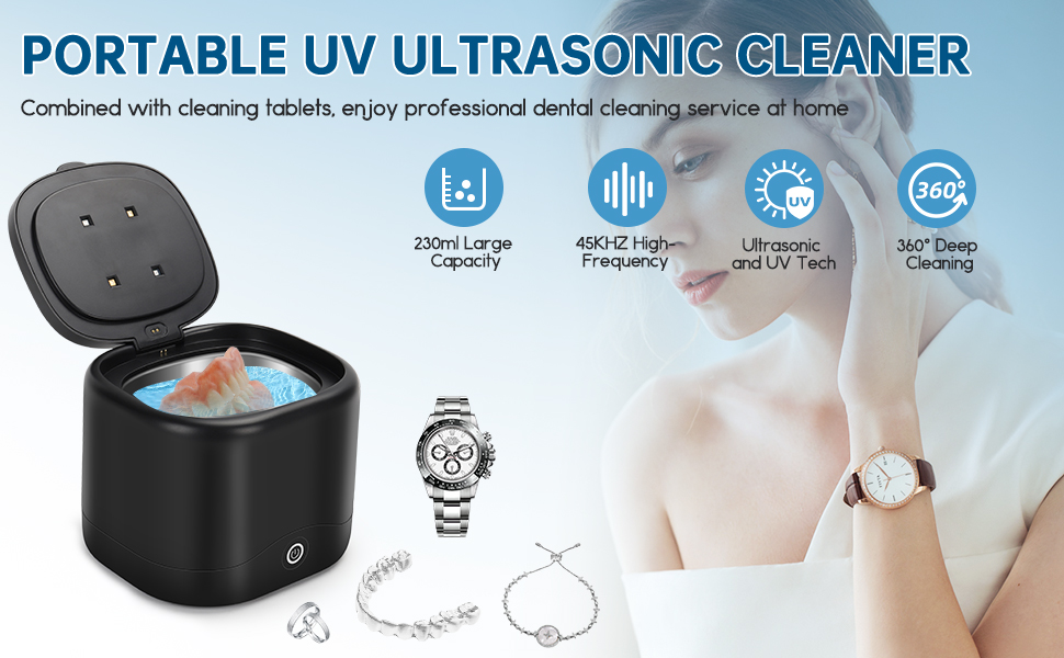 45K Ultrasonic Cleaner for Dentures & Retainers Jewelry, Mouth Guard, Rings, Silver, Watches, Diamonds, Coins, Razors