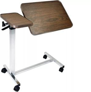 Quality Rotatable Double Adjustable Overbed Bedside Table With Wheels Wood Medical wholesale