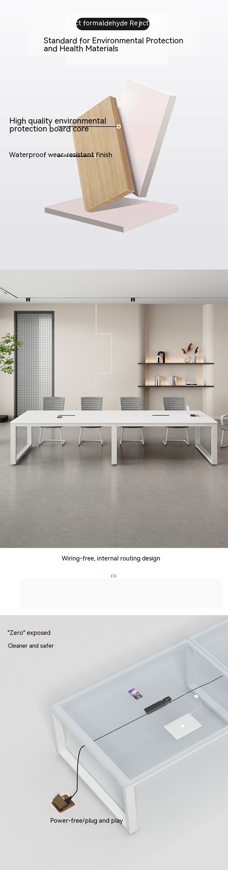Customizable White Conference Table Simple Long Table for Multi Negotiation in Office