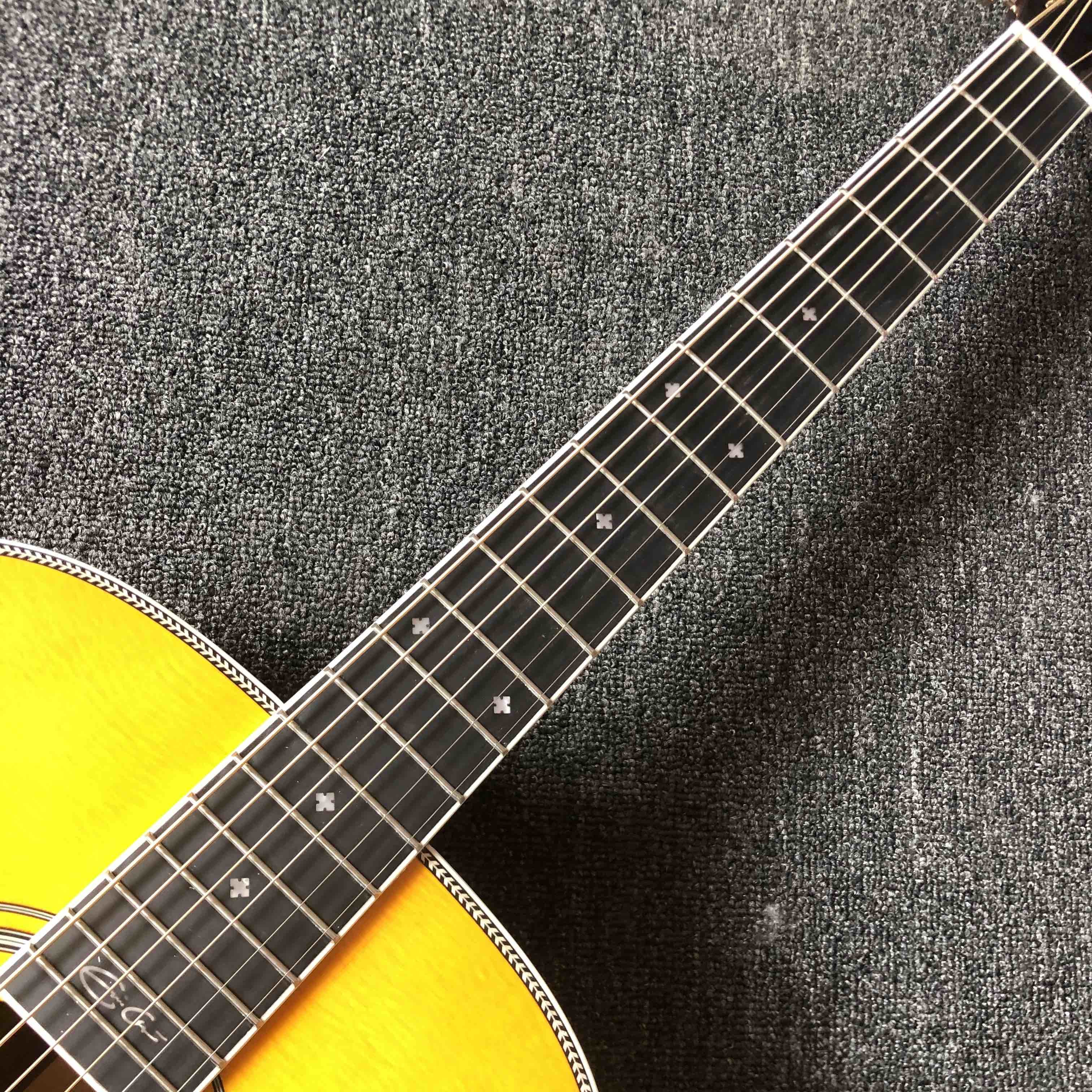 Custom acoustic electric guitar OM body round body solid top guitar rosewood fingerboard mahogany back side with EQ
