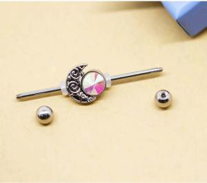 Quality AB Crystal Gem Real Industrial Piercing Jewelry Externally Threaded 14G 38mm wholesale