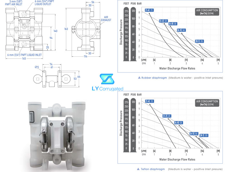 Plastic Carton Machine Spare Parts Industry 1/4'' 1/2'' Double Pneumatic Diaphragm Pump