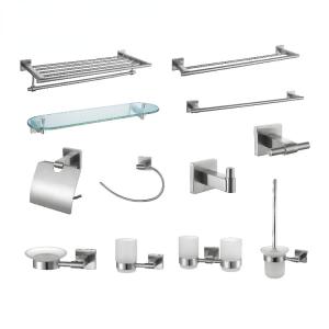Quality Luxury Bathroom Hardware Sets Brushed Square Washroom Modern Bathroom Fittings wholesale