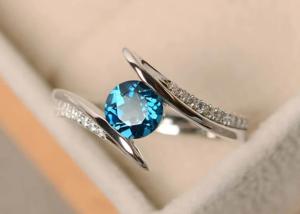 Quality Fancy Shank Blue Diamond Engagement Ring , OEM ODM 14K White Gold Ring wholesale
