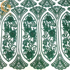 Quality Customized Emerald Green Embroidery Lace Fabric Beaded Sequined Decoration wholesale