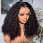 Natural Black Short Cut Bob Kinky Curly 13X4 Deep Lace Front Wig Preplucked