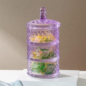 Quality Purple Stacking Clear Glass Storage Jar 10 Inch Height Three Tier Glass Candy Dish wholesale
