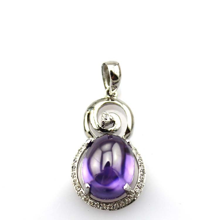 Sterling Silver Wave Chain with Amethyst Dome Cubic Zircon Pendant(PSJ0326)