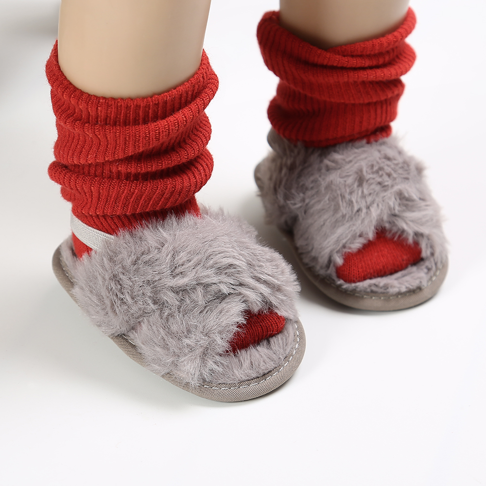 New designed Faux fur soft-sole 0-18 months girl anti-slip walking baby sandals