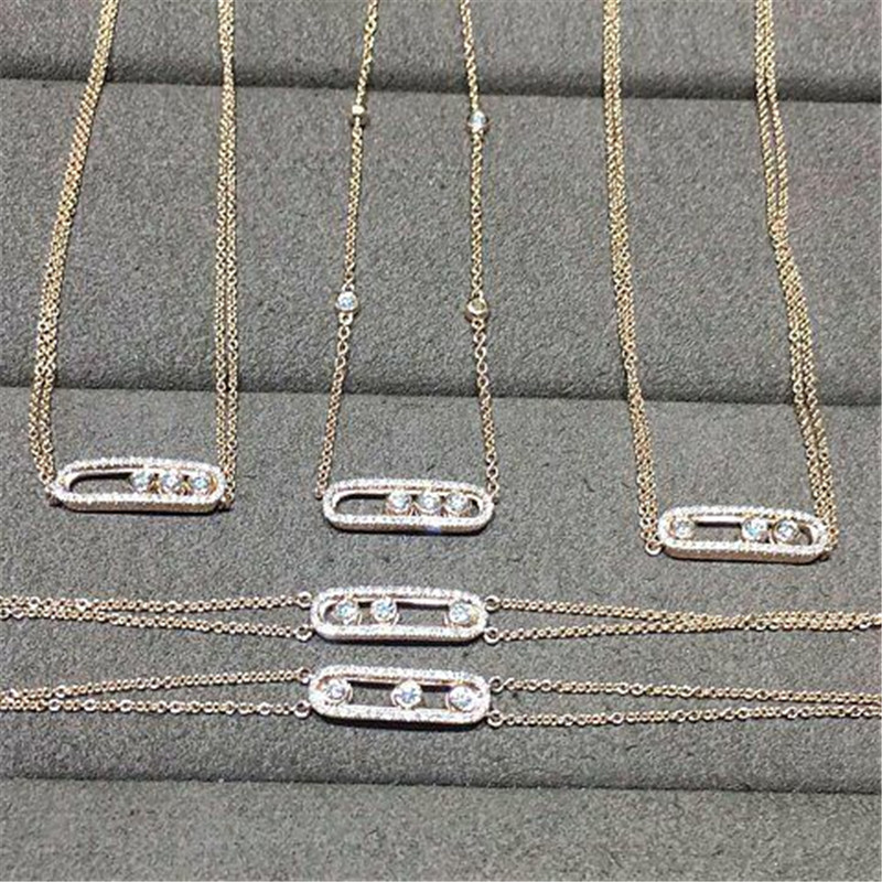 Luxury jewelry Mk Three drill sliding necklace 18k white gold yellow gold rose gold diamond necklace