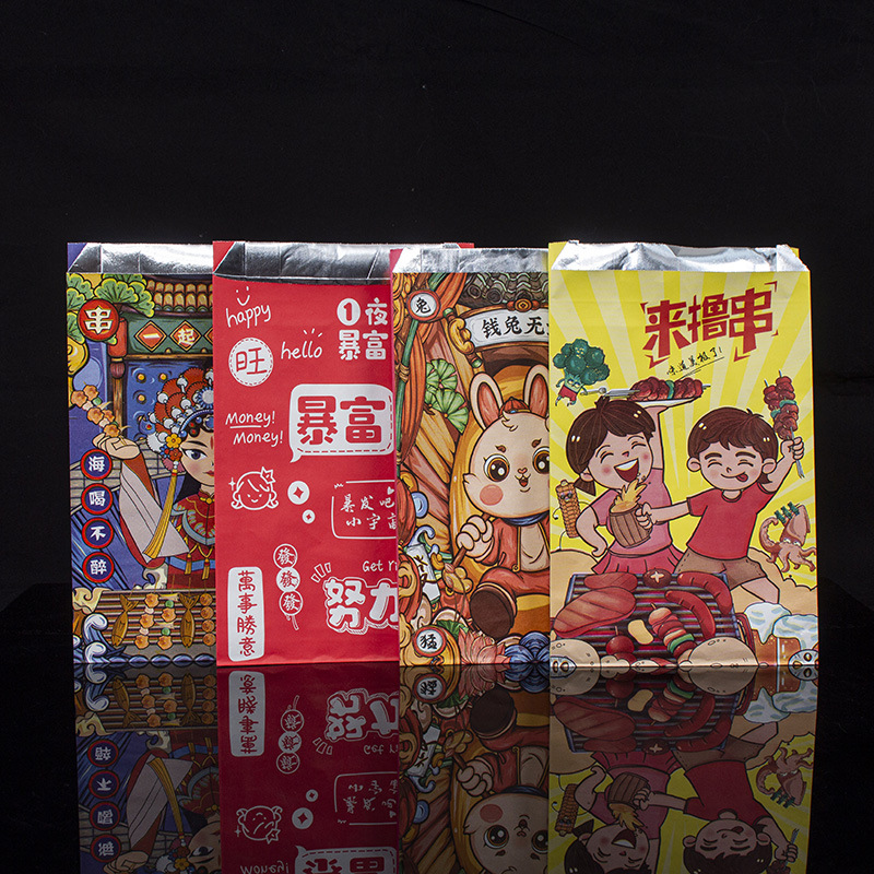 Fast Food Packaging Kraft Paper Bag with Logo Greaseproof BBQ Takeaway Aluminum Foil