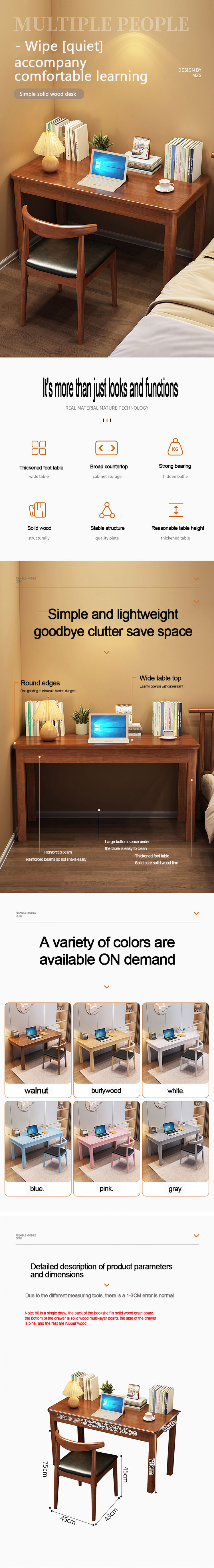 Simple Solid Wood Office Desk and Horn Chair Combination for Modern Home Study