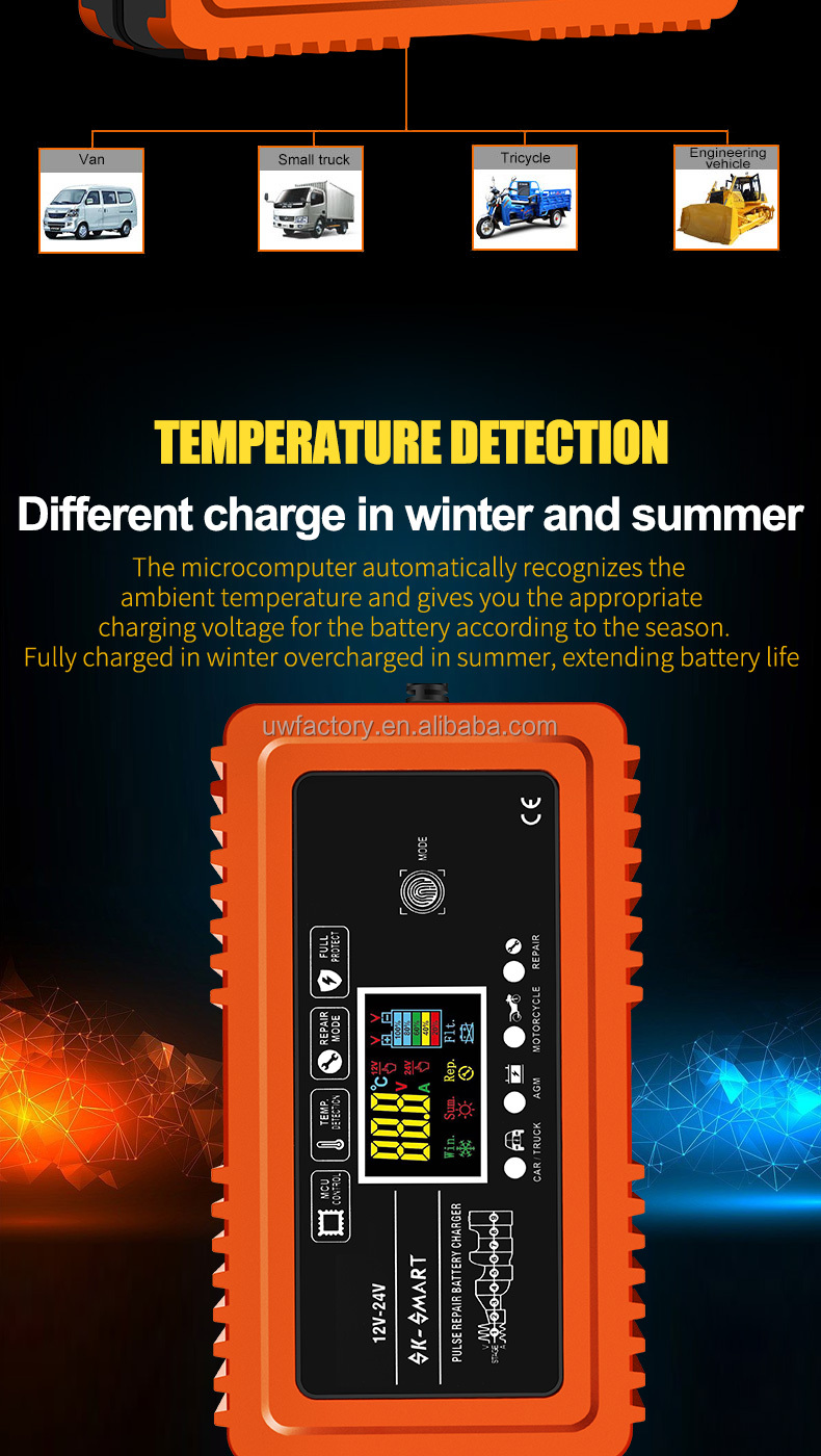 90% Charging Efficiency 12V 24V 20A 10A Battery Charger/Maintainer for Car Motorcycle Professional Car Charger