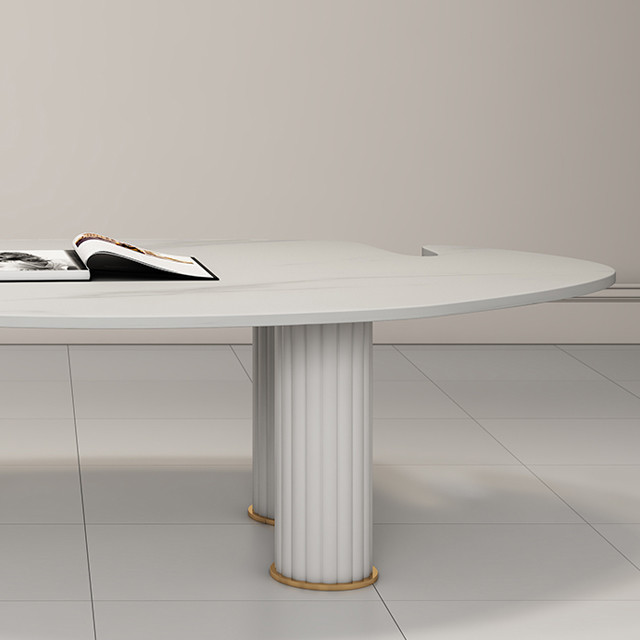 Modern Marble Topped Pedestal Coffee Table Irregular Shape