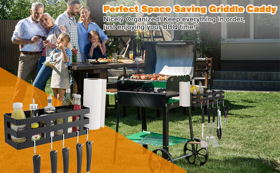 BBQ Grill Tools Basket Griddle Caddy for 28" 36" Blackstone Griddles Clamp on Prep Cart Grill Caddy