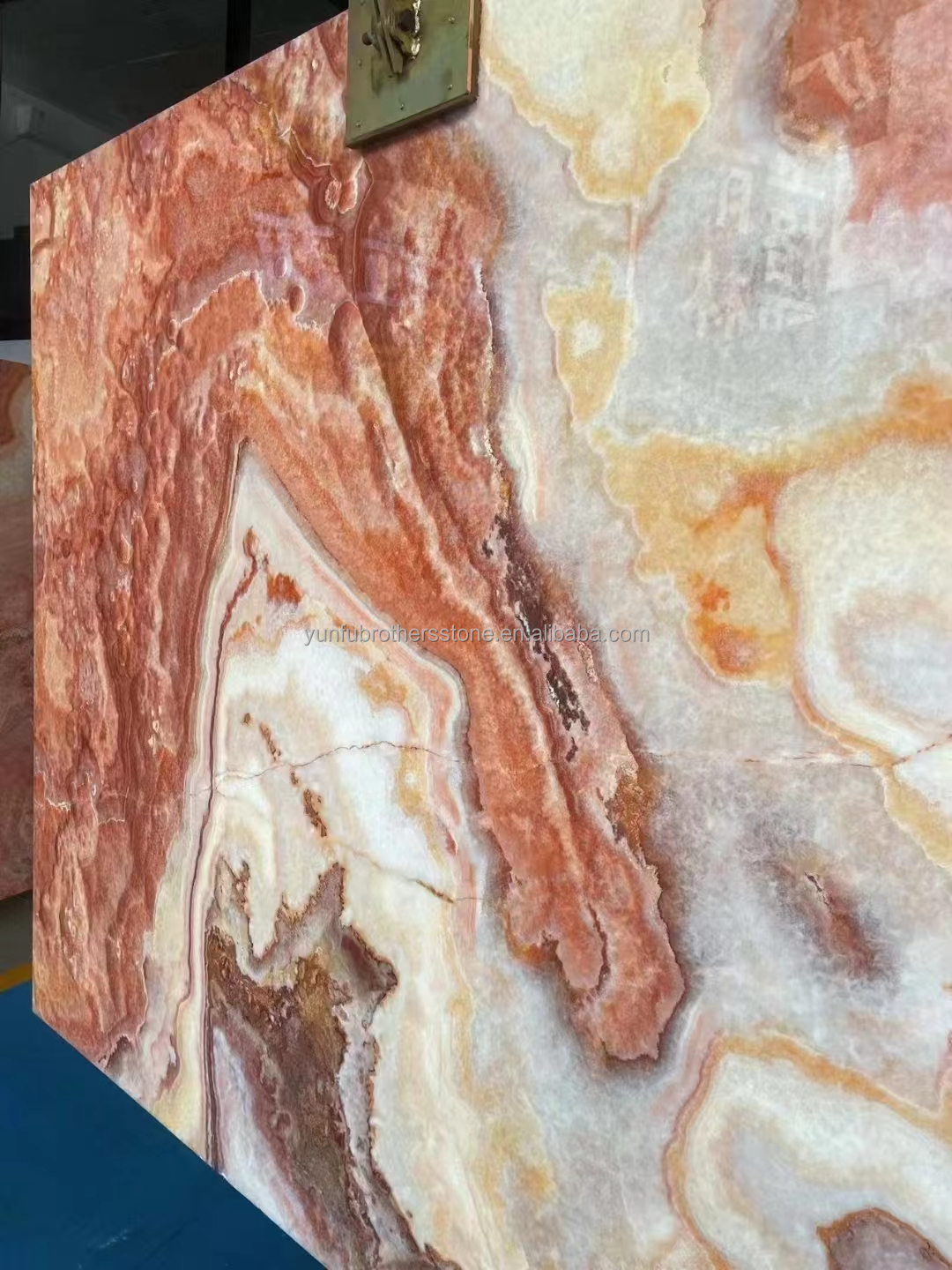 Backlit Red Onyx Marble Stone Book Matched Slab for Transparent Marble Table Pattern