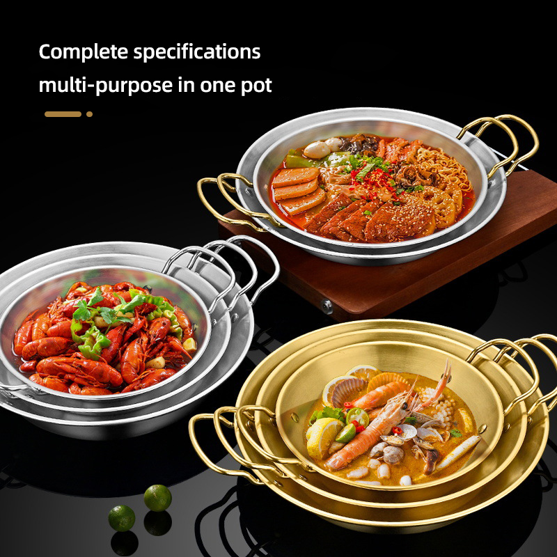 Wholesale TOP Seller Gold Cookware Dry Pan Stainless Steel Ramen Pots Seafood Frying Pan For Kitchen