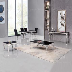 Quality 12mm Tempered Glass Dining Table 6 Chairs Stainless Steel Legs wholesale